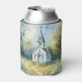 Landelijke kerkpad in bloemenweide blikjeskoeler