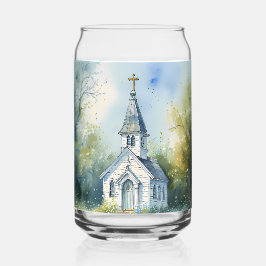 Landelijke kerkpad in bloemenweide blikvorm glas
