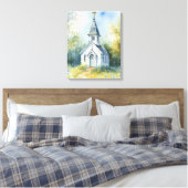 Landelijke kerkpad in bloemenweide canvas afdruk (Insitu (Slaapkamer))