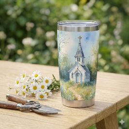 Landelijke Kerkpad in Bloemenweide Geïsoleerde Drinkbeker