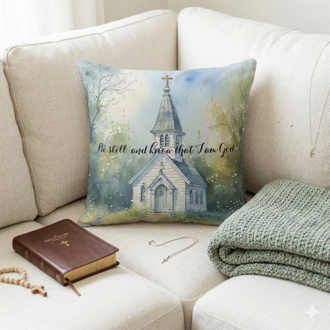 Landelijke kerkpad in bloemenweide kussen (Rustic Church Path in Wildflower Meadow Throw Pillow Mockup A)