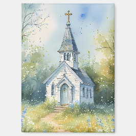 Landelijke kerkpad in bloemenweide magneet
