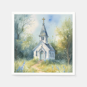 Landelijke kerkpad in bloemenweide servet