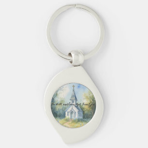 Landelijke kerkpad in bloemenweide sleutelhanger