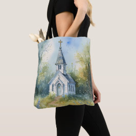 Landelijke Kerkpad in Bloemenweide Tote Bag