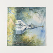 Landelijke kerkpad in bloemenweide wandkleed (Voorkant (horizontaal))