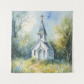 Landelijke kerkpad in bloemenweide wandkleed (Voorkant)