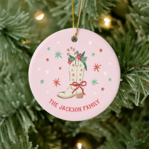 Landelijke Kerst Cowboylaars Illustratie Cadeau Keramisch Ornament