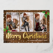 Landelijke Kerst Foto met Rustieke Uitzondering Folie Feestdagenkaart (Voorkant)