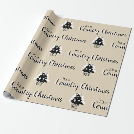 Landelijke Kerstbomen Beige Rustiek Cadeaupapier (Uitgerold)