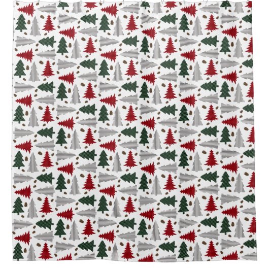 Landelijke Kerstbomen Douchegordijn (Voorkant)