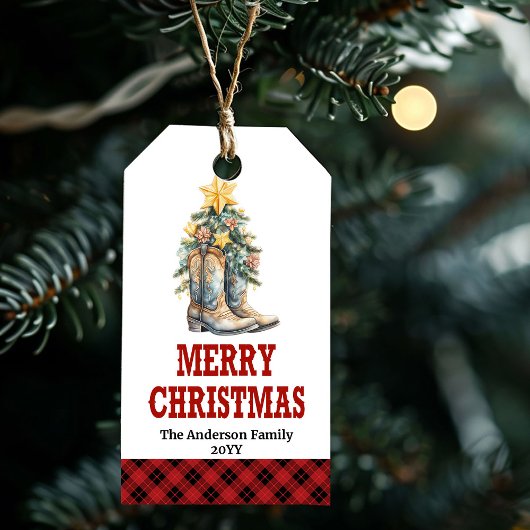 Landelijke kerstcadeautag hoefijzer aangepaste naa cadeaulabel