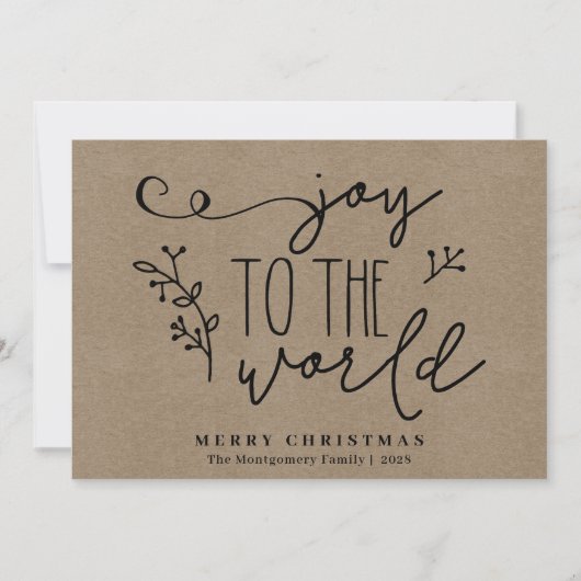 Landelijke Kerstkaart Joy to the World Handgeschre (Voorkant)