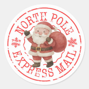 Landelijke Kerstman Noordpool Kerst Postzegel Ronde Sticker