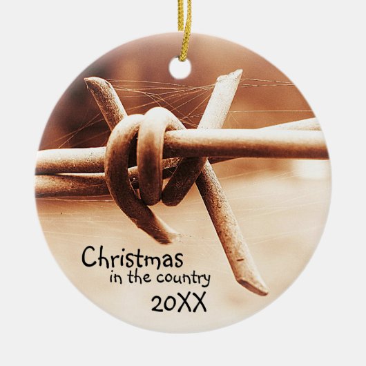Landelijke Kerstmis met Jaar Keramisch Ornament (Voorkant)