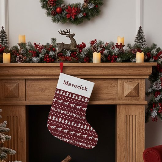 Landelijke Kerstmis Paard Patroon Rood Grote Kerstsok
