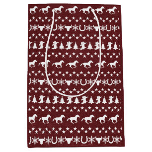 Landelijke Kerstmis Paard Patroon Rood Medium Cadeauzakje