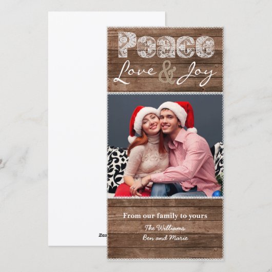 Landelijke Kerstmis Roestige Kant Platte Fotokaart Feestdagenkaart (Voorkant / Achterkant)