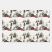 Landelijke Kerstmis Rood Truck en Dorp Inpakpapier Vel (Voorkant 3)