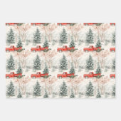 Landelijke Kerstmis Rood Truck en Dorp Inpakpapier Vel (Voorkant 2)