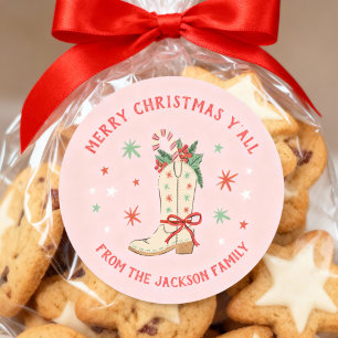 Landelijke Kerstmis Y'all Cowboylaars Cadeau Ronde Sticker