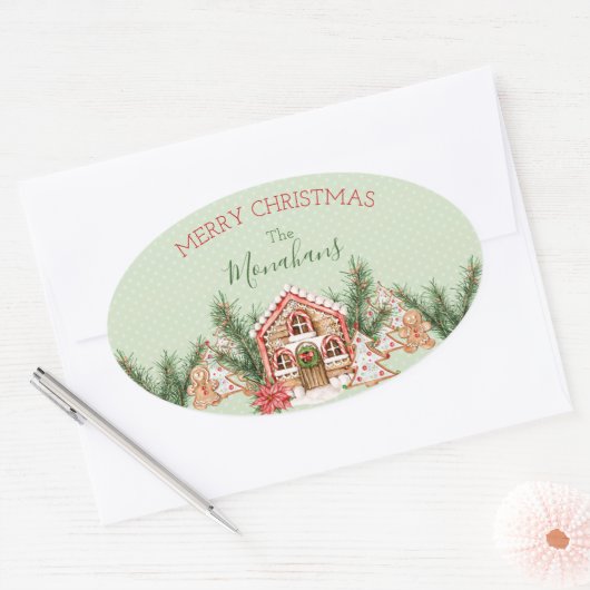 Landelijke kerstontbijt ovale sticker (Envelop)