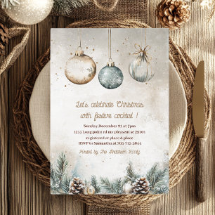 "Landelijke Kerstsfeer Feest   Blauw & Goud Kaart