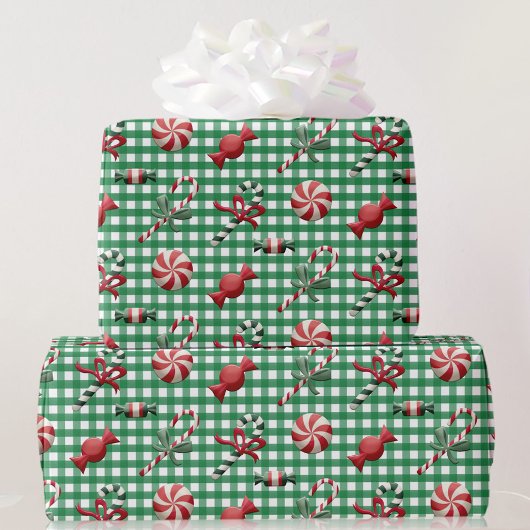 Landelijke kerstSnoep Groene Gingham Gift Cadeaupapier