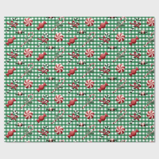 Landelijke kerstSnoep Groene Gingham Gift Cadeaupapier (Vlak)