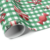 Landelijke kerstSnoep Groene Gingham Gift Cadeaupapier (Rol Hoek)