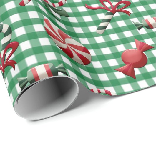 Landelijke kerstSnoep Groene Gingham Gift Cadeaupapier (Rol Hoek)