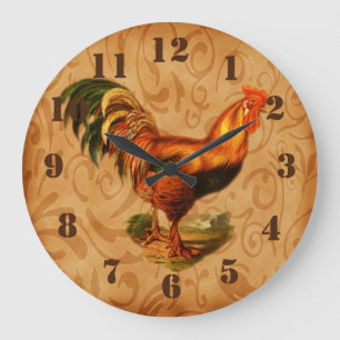 Landelijke keuken met rustieke haan decoratie grote klok