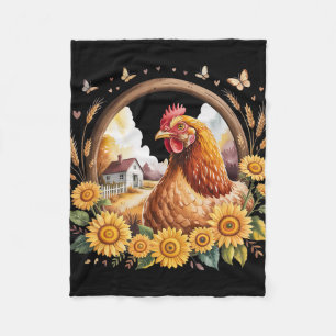 Landelijke kip zonnebloem boerderij scène frame fleece deken