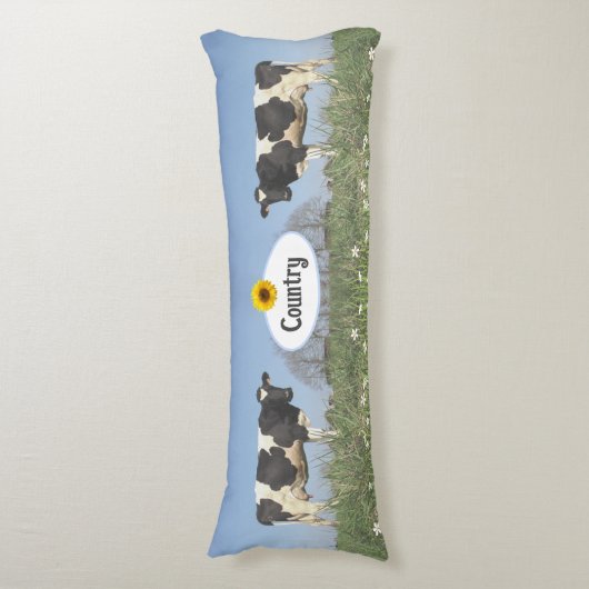 Landelijke Koeien op Sky Blue Gepersonaliseerd Lichaamskussen (Voorkant Verticaal)