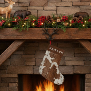 Landelijke koeienbontplekken Bruin Wit Kleine Kerstsok