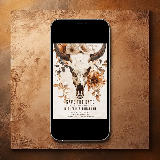 Landelijke Koeienschedel Bloemige Boho Westerse Br Save The Date