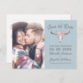 Landelijke Koeienschedel Boho Bloem Foto Opslag de Aankondigingskaart (Voorkant / Achterkant)