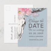 Landelijke Koeienschedel Roze Bloemen Ander Datum Aankondigingskaart (Voorkant / Achterkant)