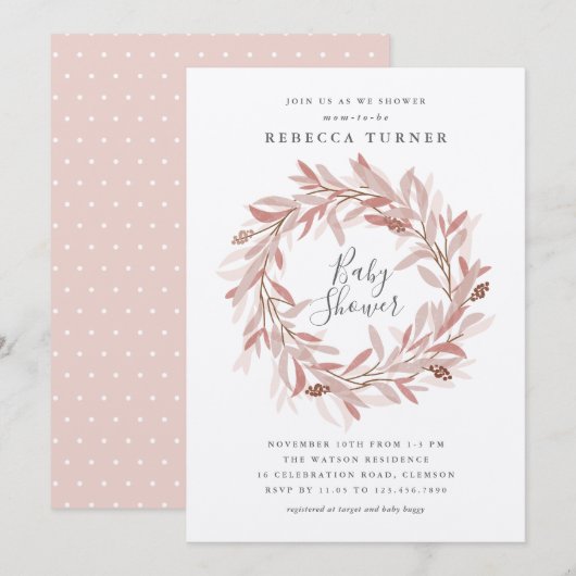 Landelijke krans babyshower uitnodiging (Voorkant / Achterkant)