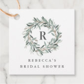 Landelijke krans monogram bruidsdouche bedankjes labels (Voorkant)