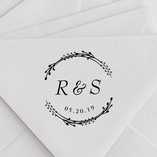 Landelijke Krans Trouw Monogram Rubberstempel