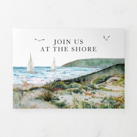Landelijke Kust Zeekant Oceaan Bruiloft Drieluik Uitnodiging (Cover)