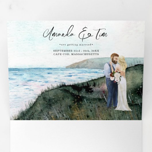 Landelijke Kust Zeekant Oceaan Bruiloft Drieluik Uitnodiging (Binnenzijde eerst)