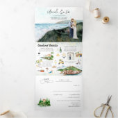 Landelijke Kust Zeekant Oceaan Bruiloft Drieluik Uitnodiging (Binnen)