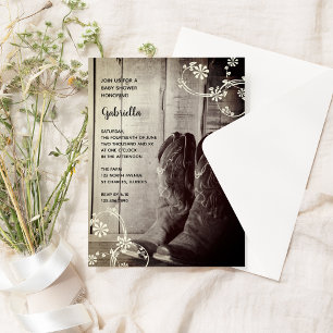 Landelijke laarzen bloemen country western baby sh kaart
