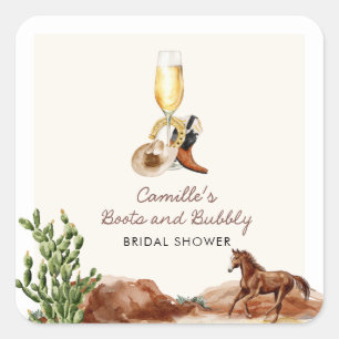 Landelijke laarzen en bruisende bruids-shower vierkante sticker
