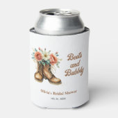 Landelijke laarzen en bruisende western bruidsfees blikjeskoeler (Blikje Voorkant)