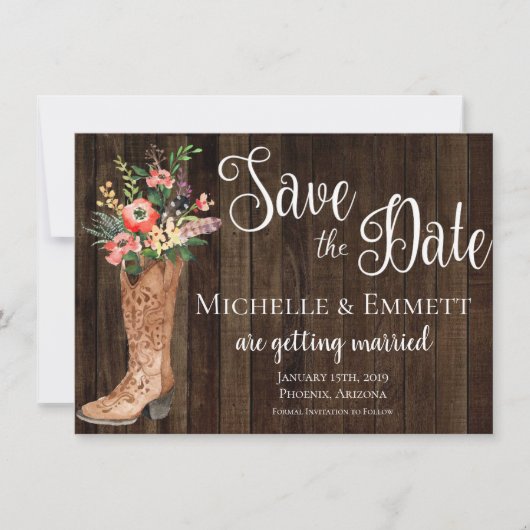 Landelijke laarzen western save the date kaart (Voorkant)