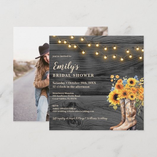 Landelijke laarzen zonnebloem bruiloft uitnodiging (Voorkant / Achterkant)