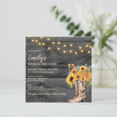 Landelijke laarzen zonnebloem bruiloft uitnodiging (Staand voorkant)